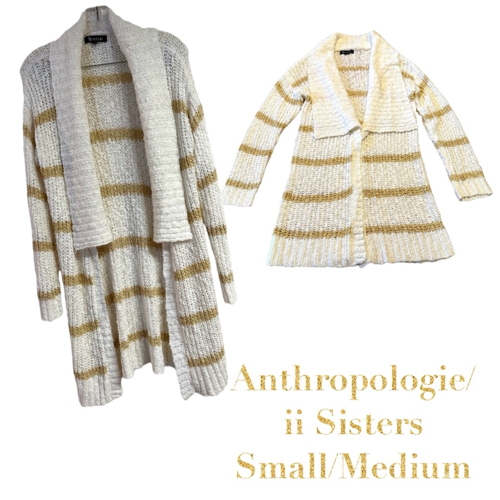 Anthropologie | ii Sisters Long Draped Knit Cardigan Size S/M White Gold